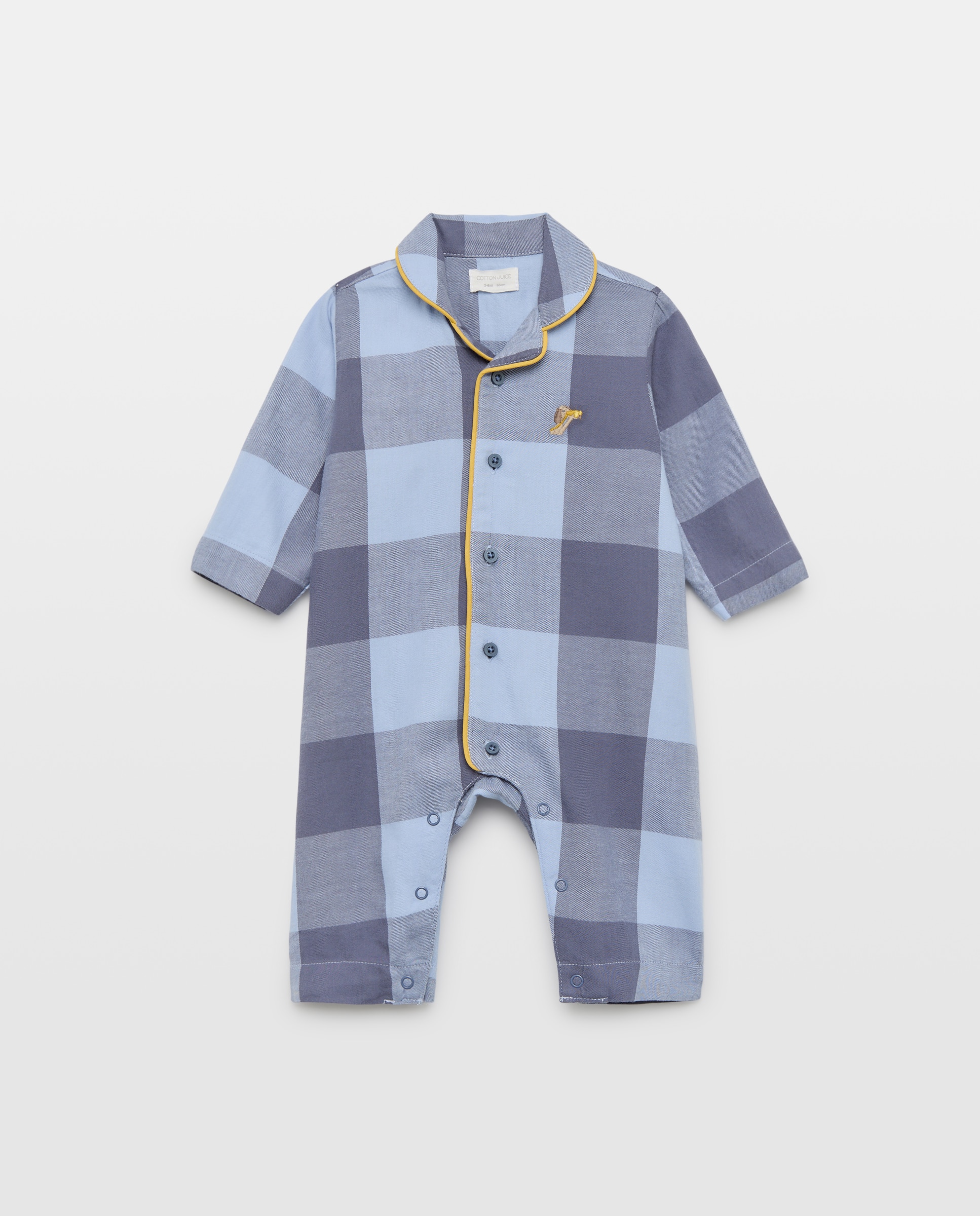 Pelele largo cuadros de bebé - Cotton Juice - Azul Azul-1