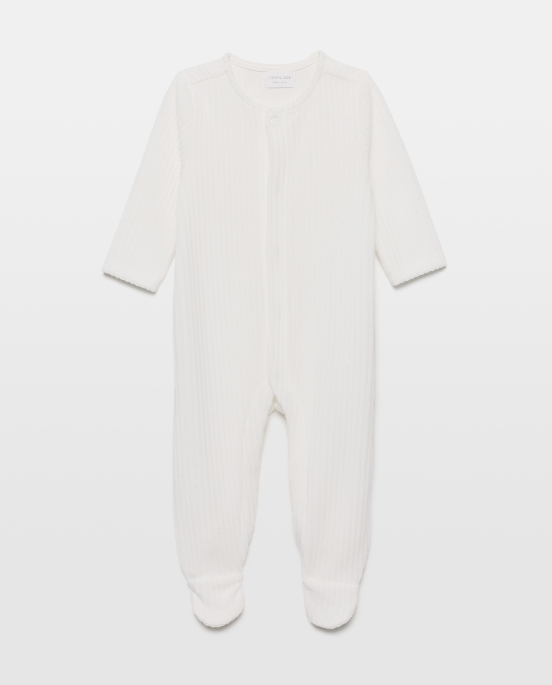 Pelele básico para bebé largo en velour liso - Cotton Juice - Blanco roto Blanco roto-1