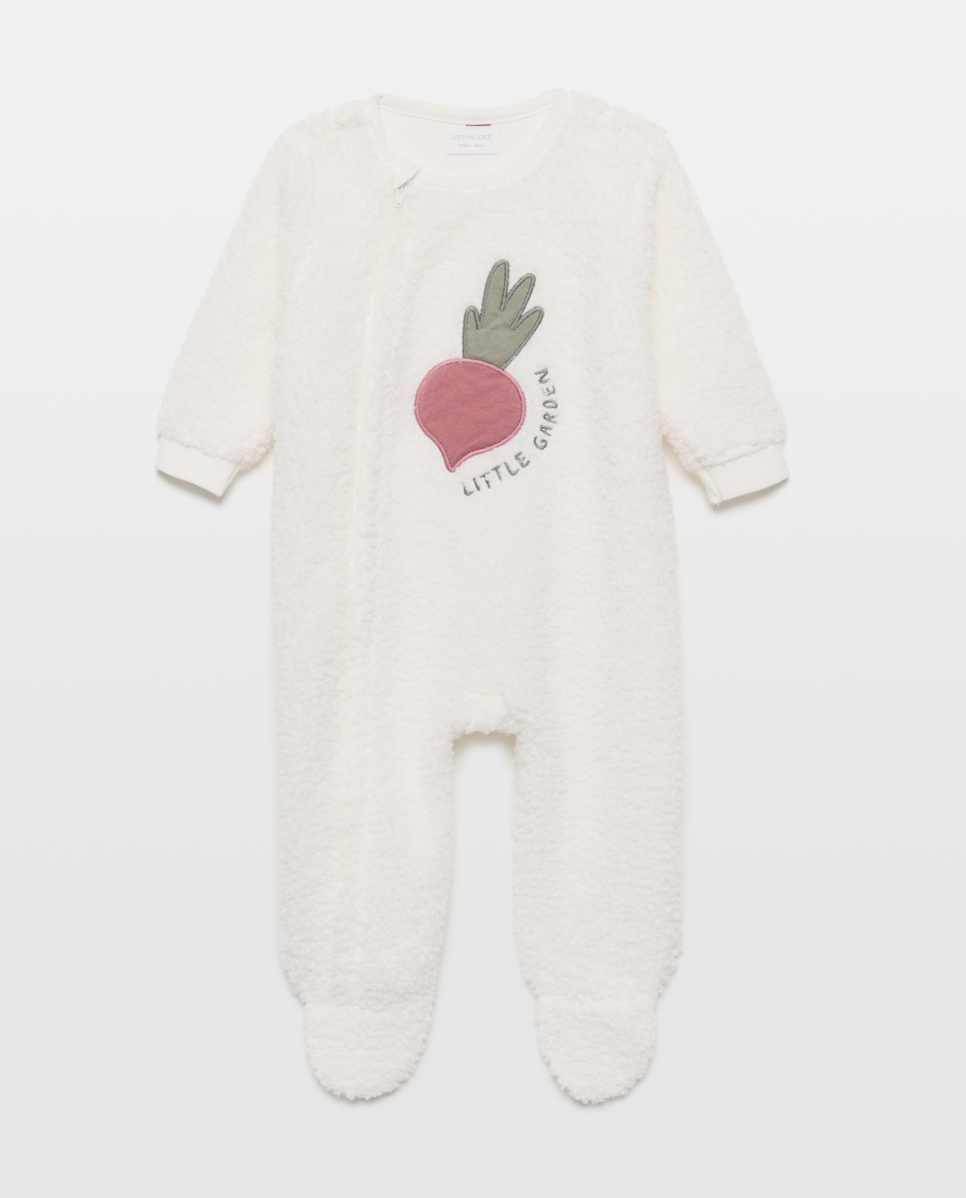 Pelele básico para bebé largo en velour rizado con fantasía - Cotton Juice - Blanco Blanco-1