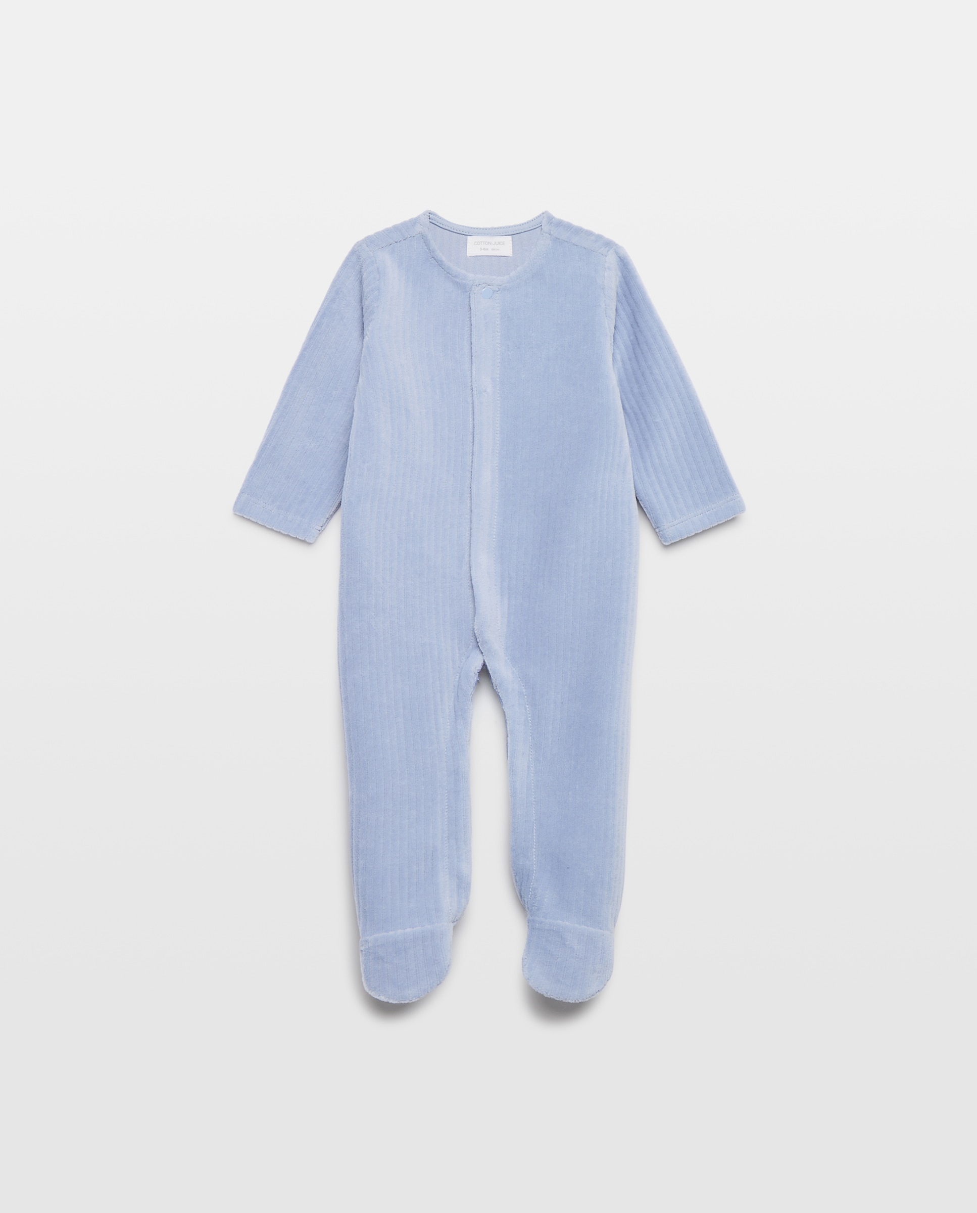 Babygrow Básico Comprido Liso em Velour de Bebé Cotton Juice 400 Azul-2