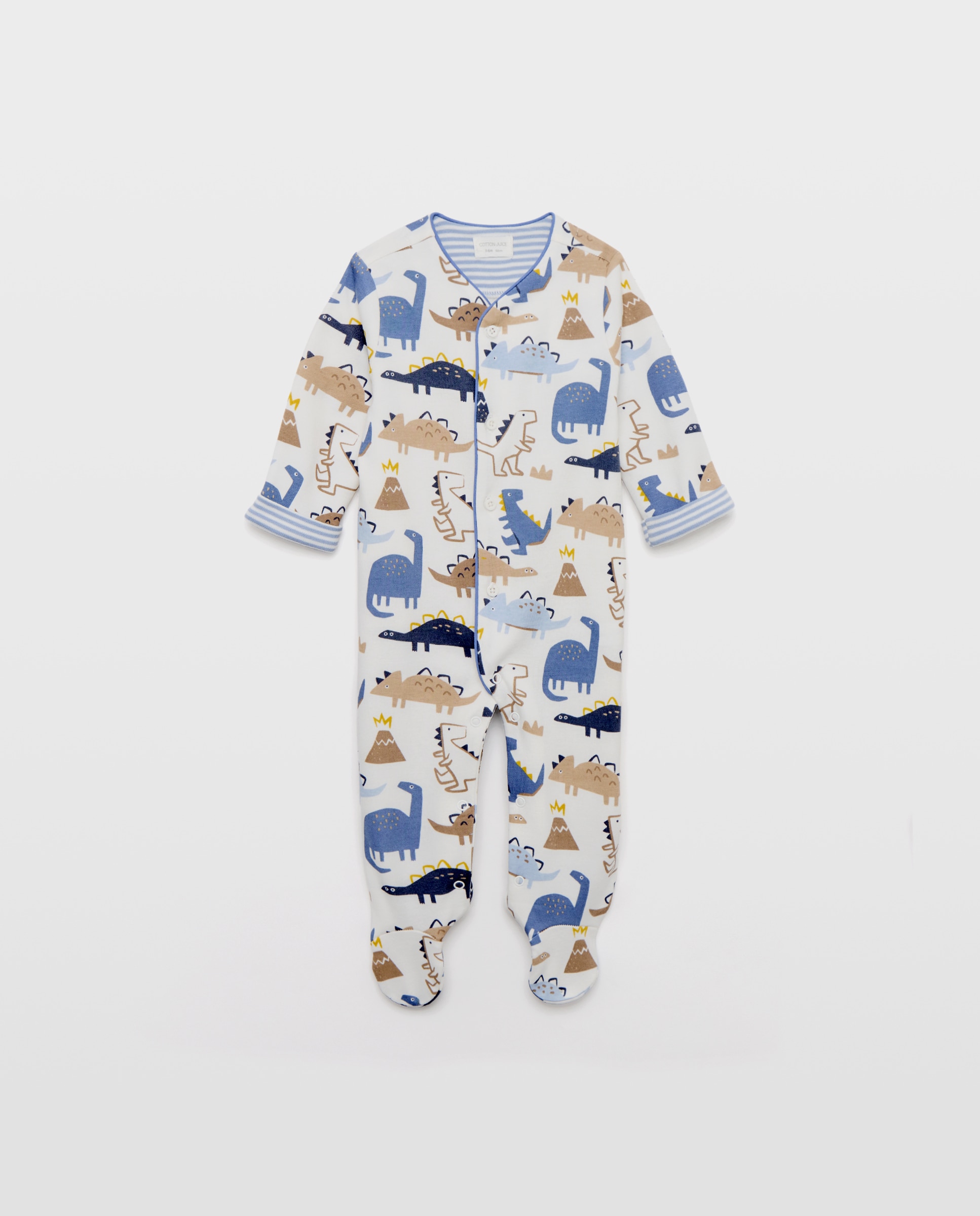 Pelele de punto largo con dinosaurios de bebé - Cotton Juice - Blanco Blanco-1