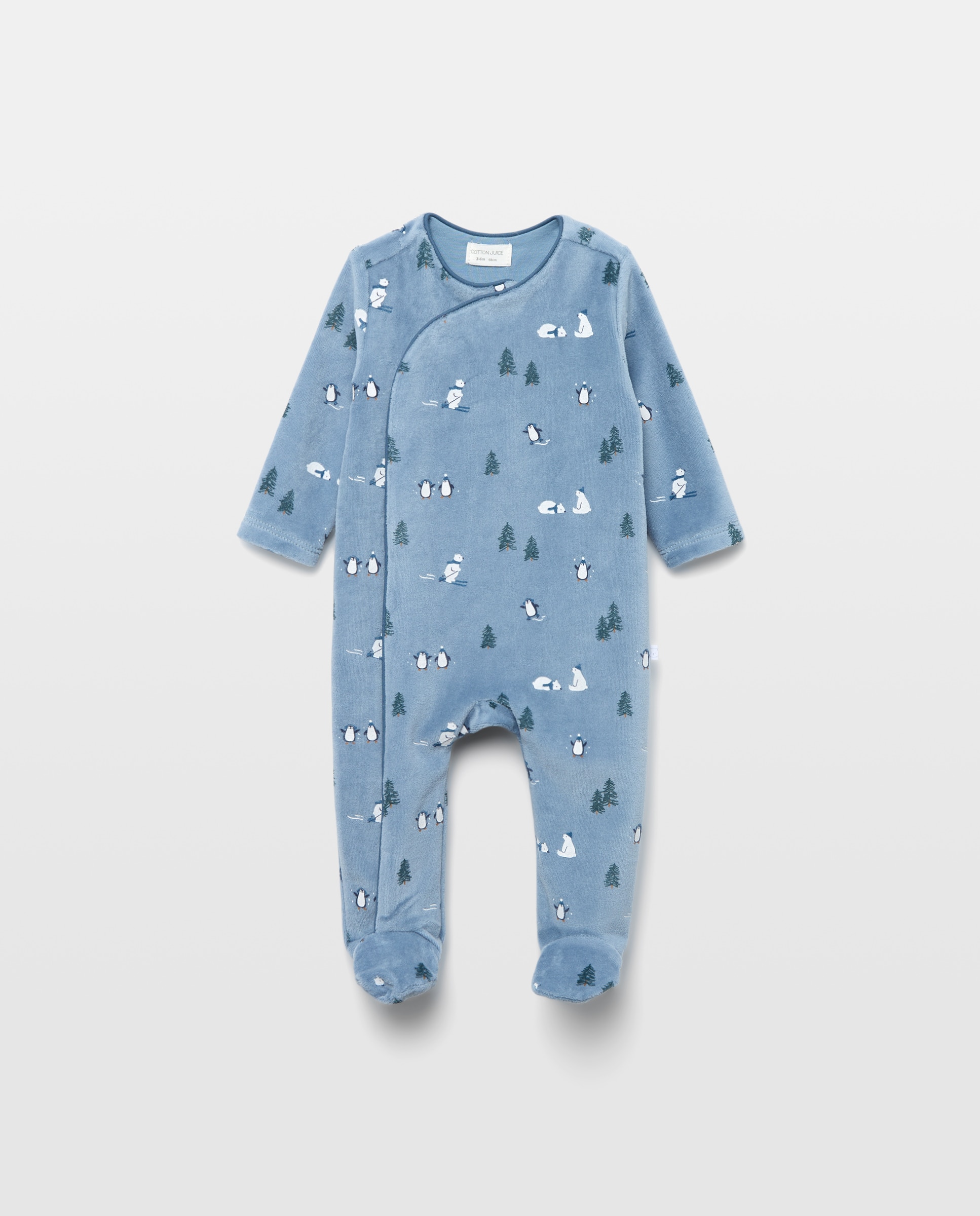 Pelele largo de velour estampado fantasía de bebé - Cotton Juice - Azul Azul-1