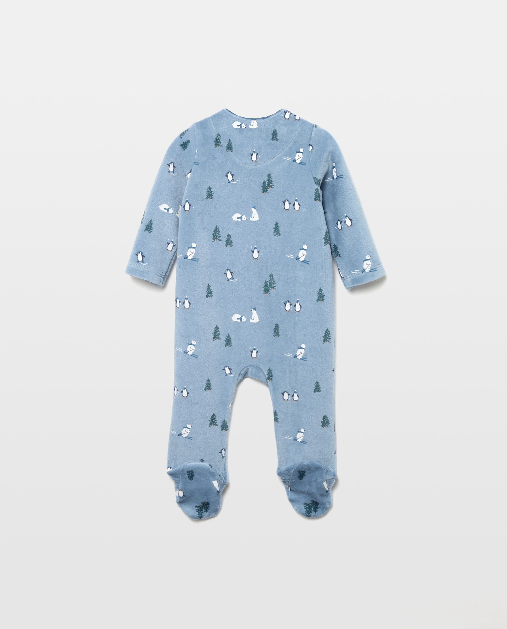 Pelele largo de velour estampado fantasía de bebé - Cotton Juice - Azul Azul-2