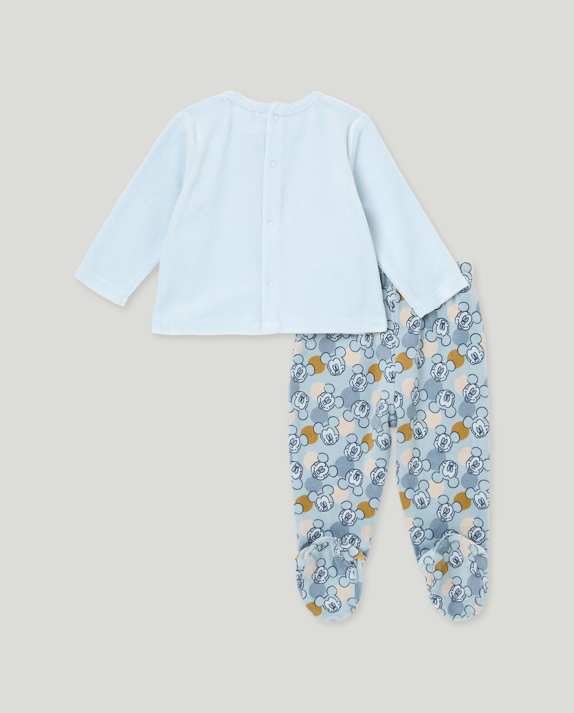 Pijama Comprido de Bebé com Velcro, Cara do Mickey e Calças com Estampado Azul-2