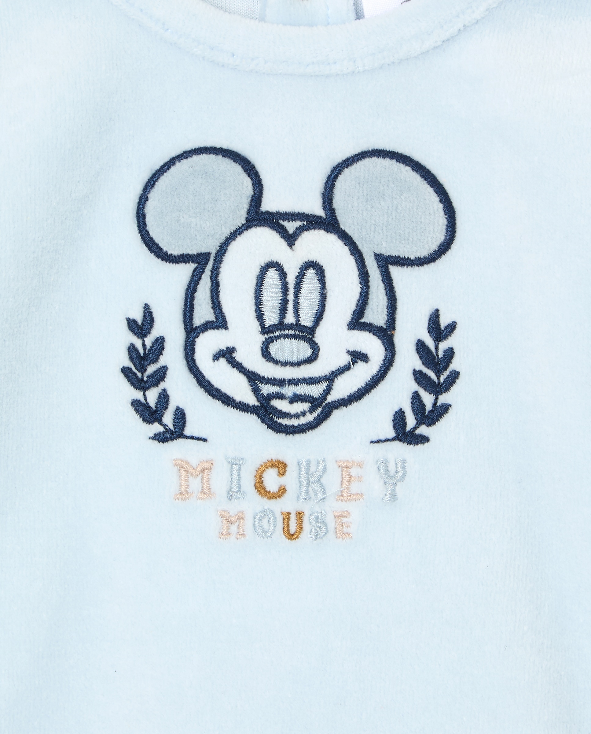 Pijama Comprido de Bebé com Velcro, Cara do Mickey e Calças com Estampado Azul-3