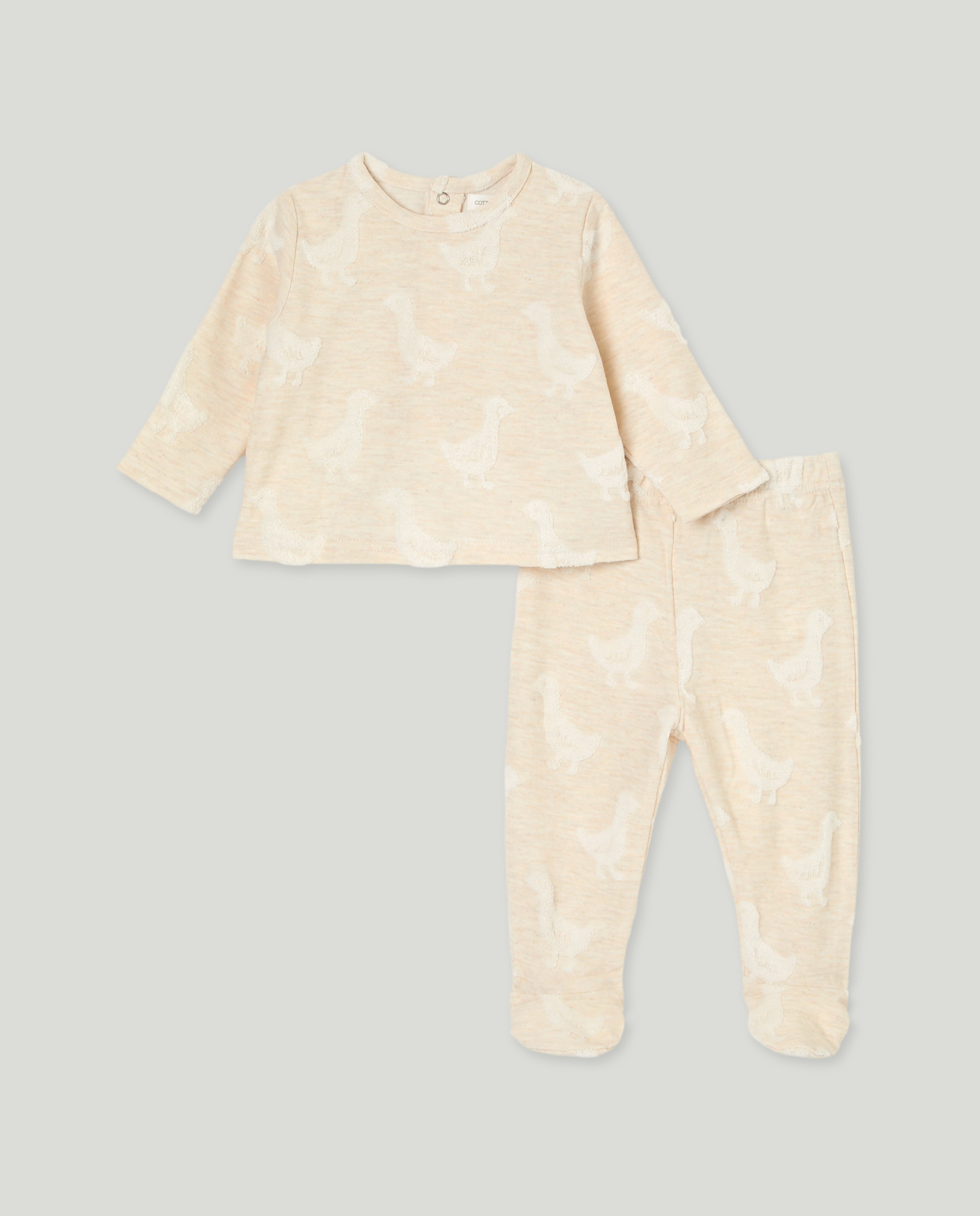 Pijama Comprido de Bebé em Tecido Turco Estampado Castanho-1