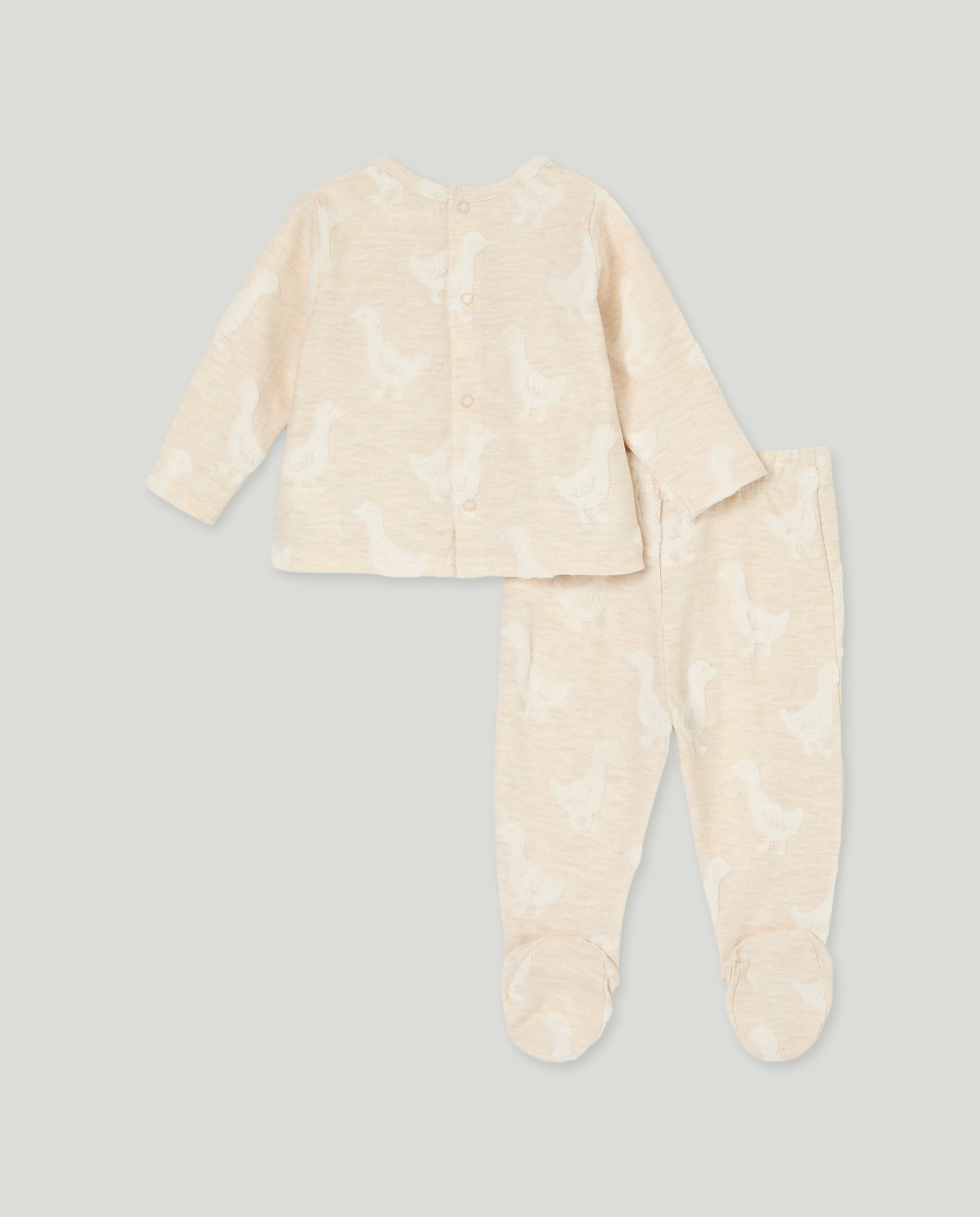 Pijama Comprido de Bebé em Tecido Turco Estampado Castanho-2