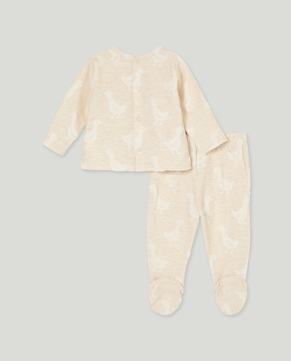 Pijama Comprido de Bebé em Tecido Turco Estampado Castanho-2