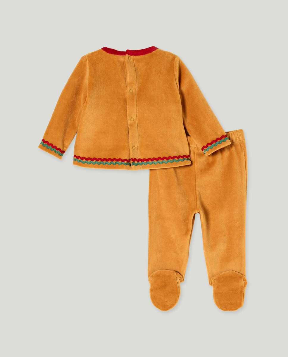 Pijama de Bebé em Velour com Estampado de Fantasia Castanho-2