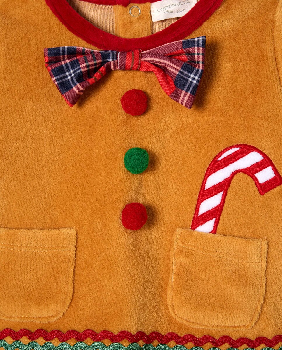 Pijama de Bebé em Velour com Estampado de Fantasia Castanho-3