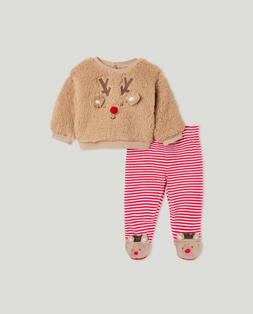 Imagen 0 de Pijama largo velour con estampado fantasía en camiseta y pantalón a rayas de bebé niño