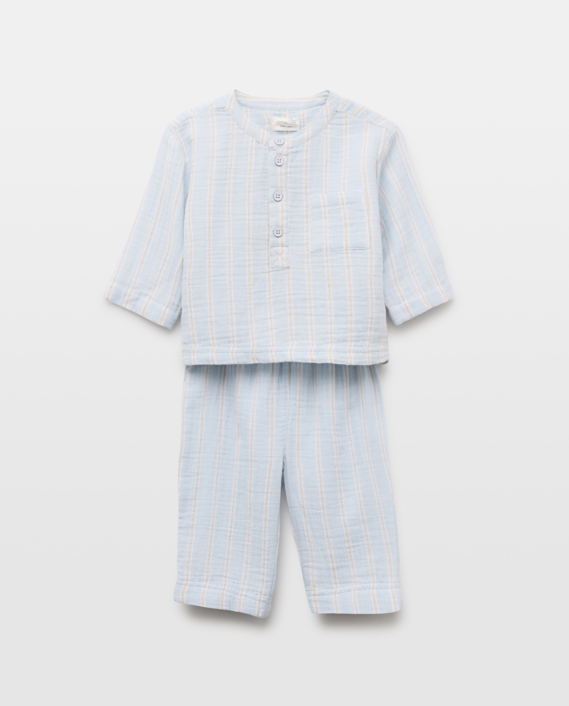 Pijama completo largo gasa rayas de bebé - Cotton Juice - Azul Azul-1