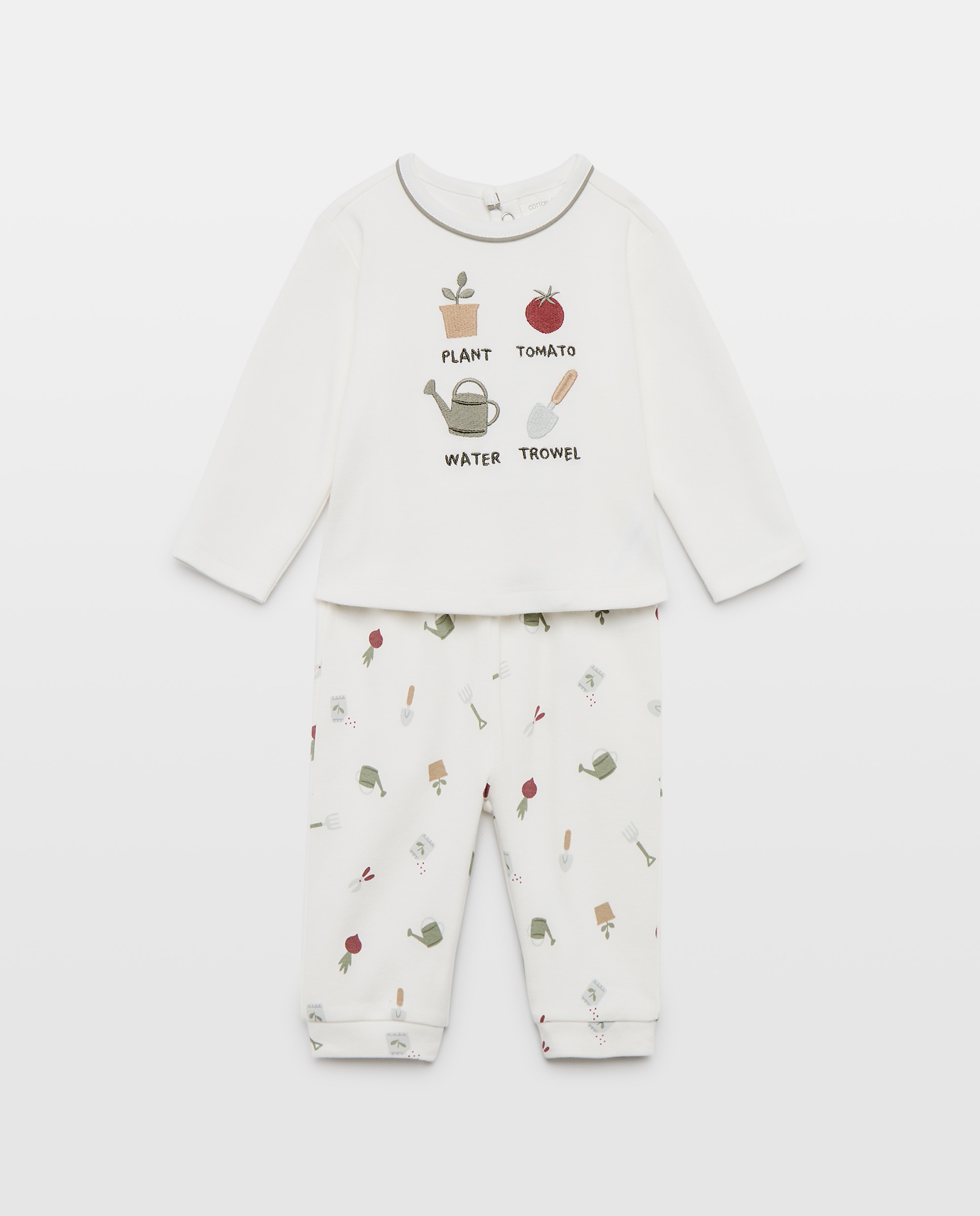 Pijama de Malha Comprido de Bebé Cotton Juice Branco-1