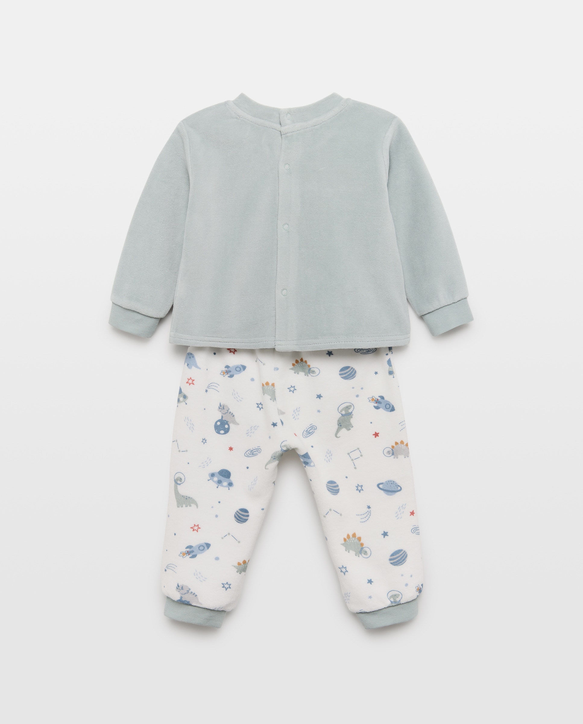 Pijama de Velour de Bebé com Estampado de Fantasia Azul-2