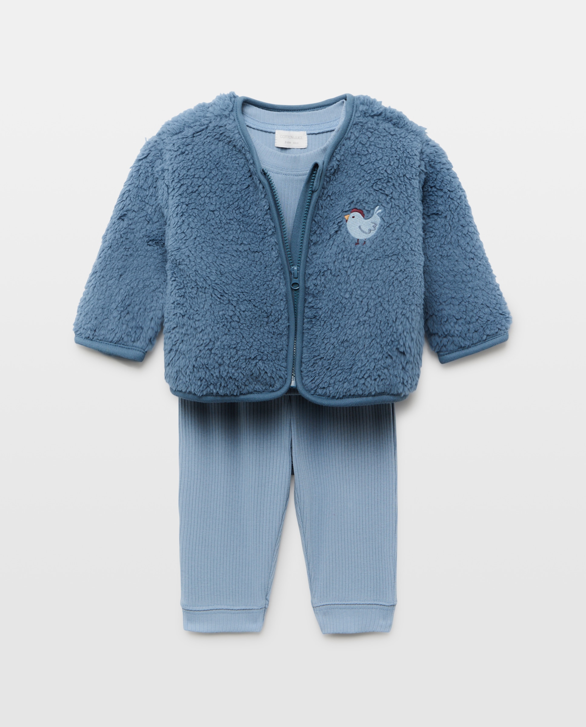 Pijama completo y chaqueta manga larga liso de bebé - Cotton Juice - Azul Azul-1
