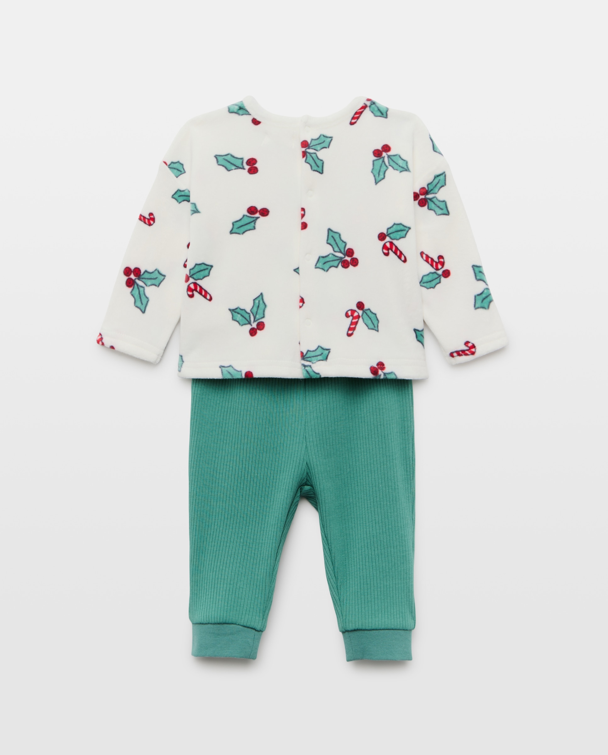 Pijama de Manga Comprida de Bebé com Estampado Floral Verde-2