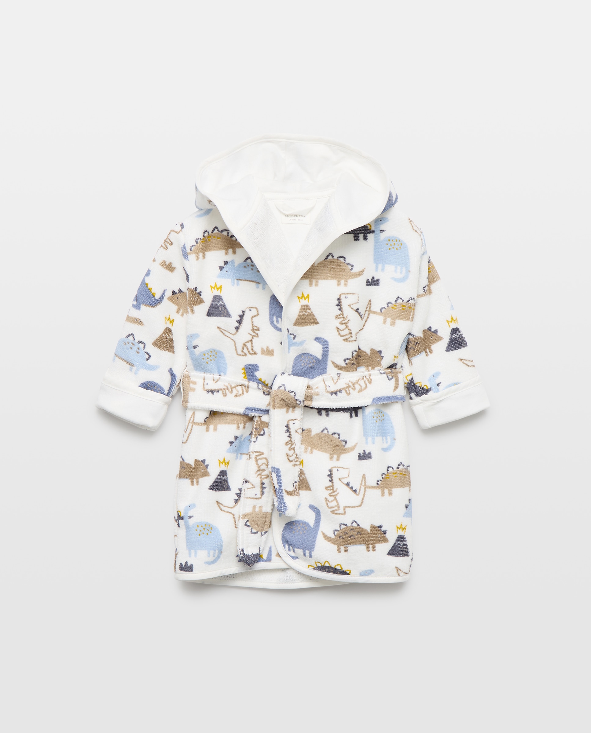 Albornoz para bebé con estampado fantasía dinos - Cotton Juice - Blanco Blanco-1