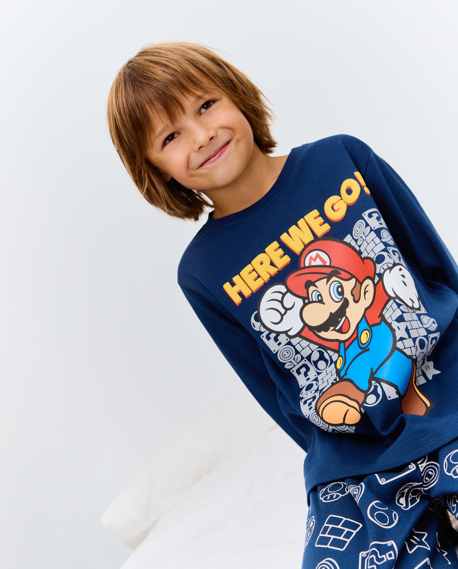 Pijama Comprido com Calças com Estampado Super Mario Bros Cotton Juice Azul-marinho-2