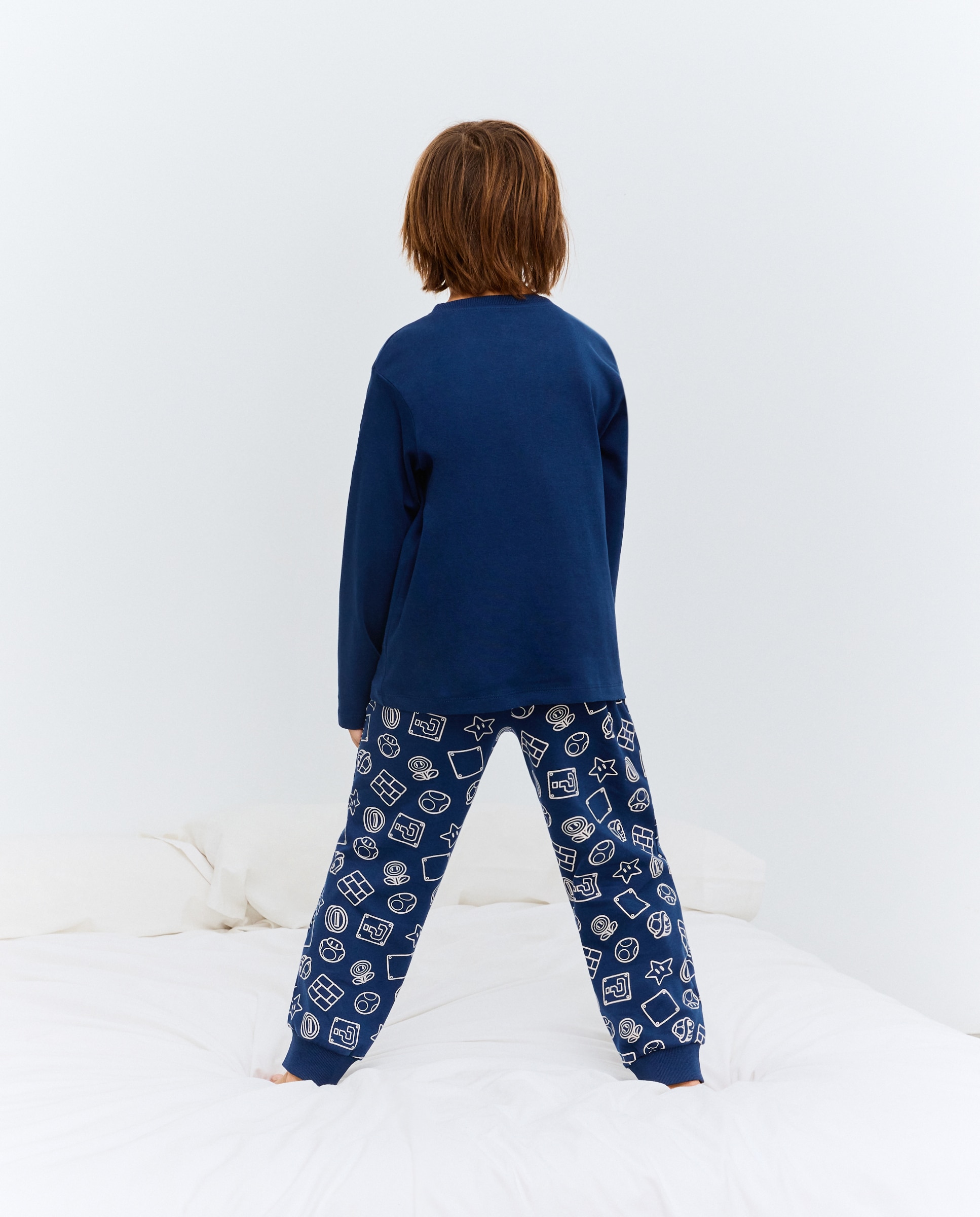 Pijama Comprido com Calças com Estampado Super Mario Bros Cotton Juice Azul-marinho-3