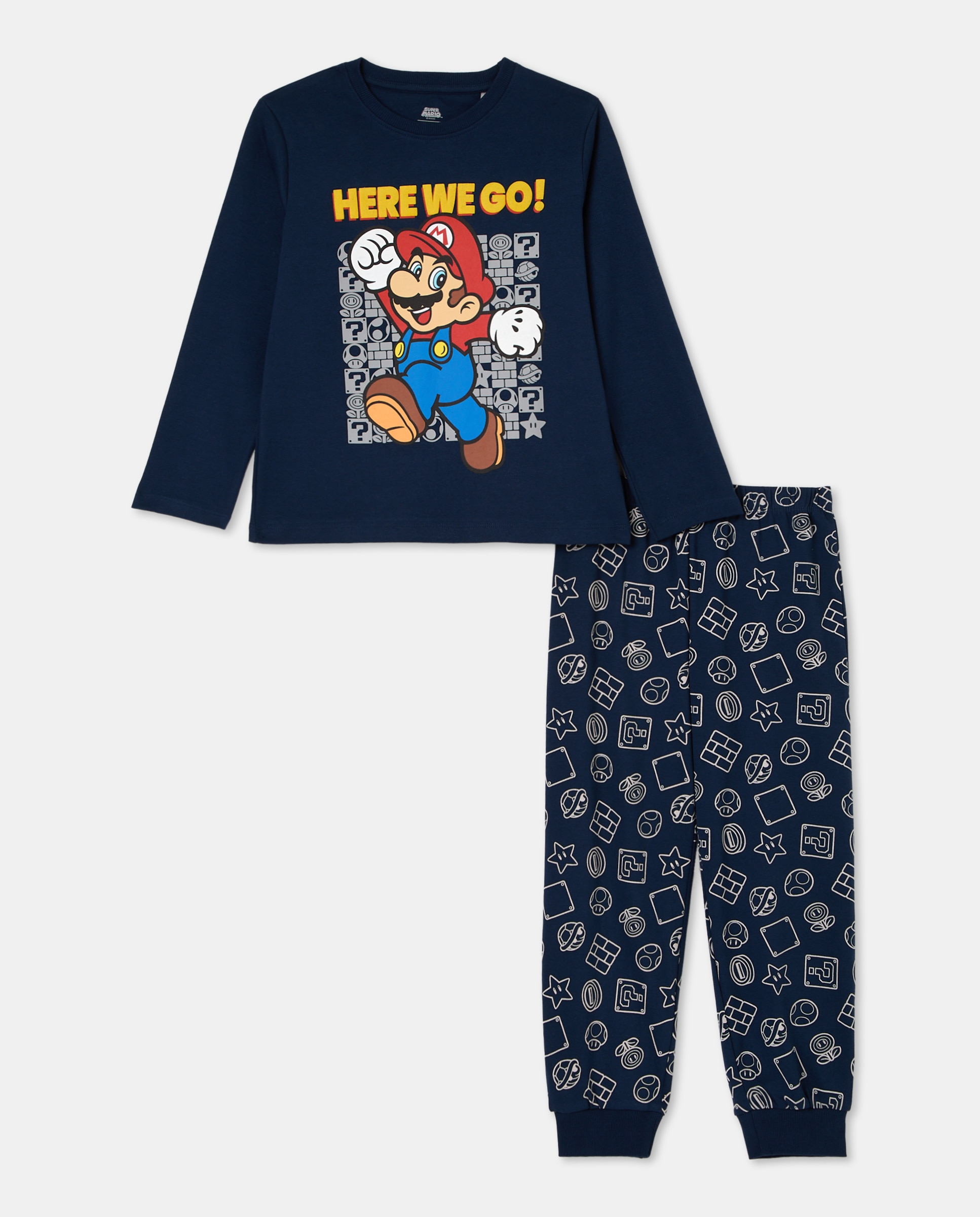 Pijama Comprido com Calças com Estampado Super Mario Bros Cotton Juice Azul-marinho-4