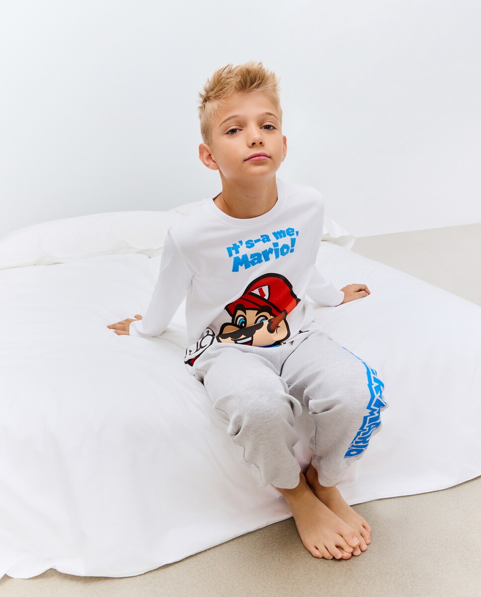 Pijama Comprido com Calças com Estampado Super Mario Bros Branco-2