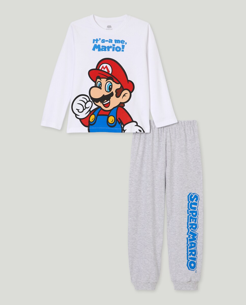 Pijama Comprido com Calças com Estampado Super Mario Bros Branco-4