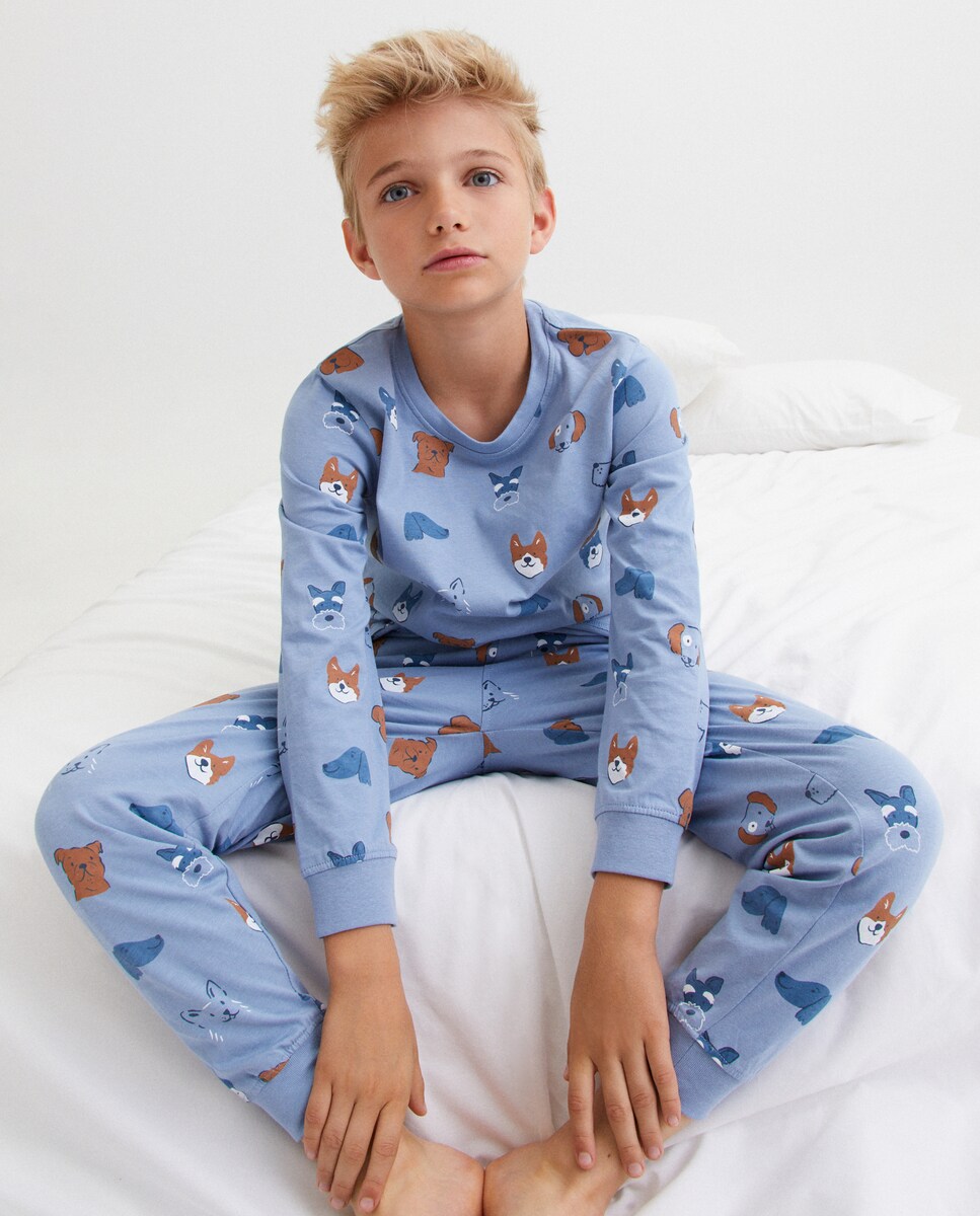 Pijama Completo de Malha com Estampado Azul-2