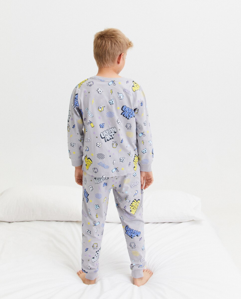 Pijama Completo de Malha com Estampado Preto-3