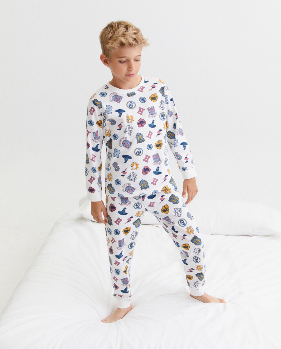 Pijama Completo de Malha com Estampado Harry Potter Branco-2