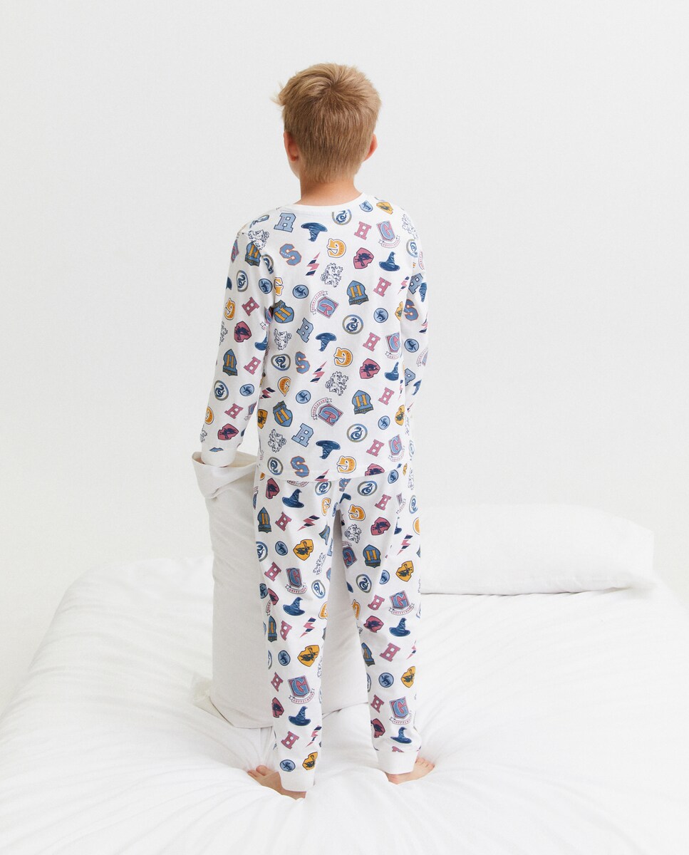 Pijama Completo de Malha com Estampado Harry Potter Branco-3