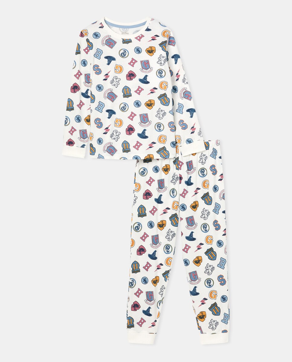Pijama Completo de Malha com Estampado Harry Potter Branco-4