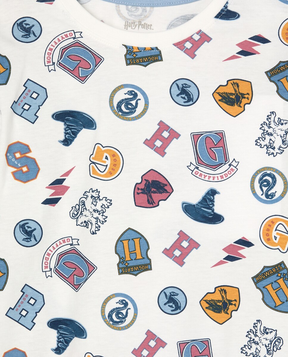 Pijama Completo de Malha com Estampado Harry Potter Branco-5