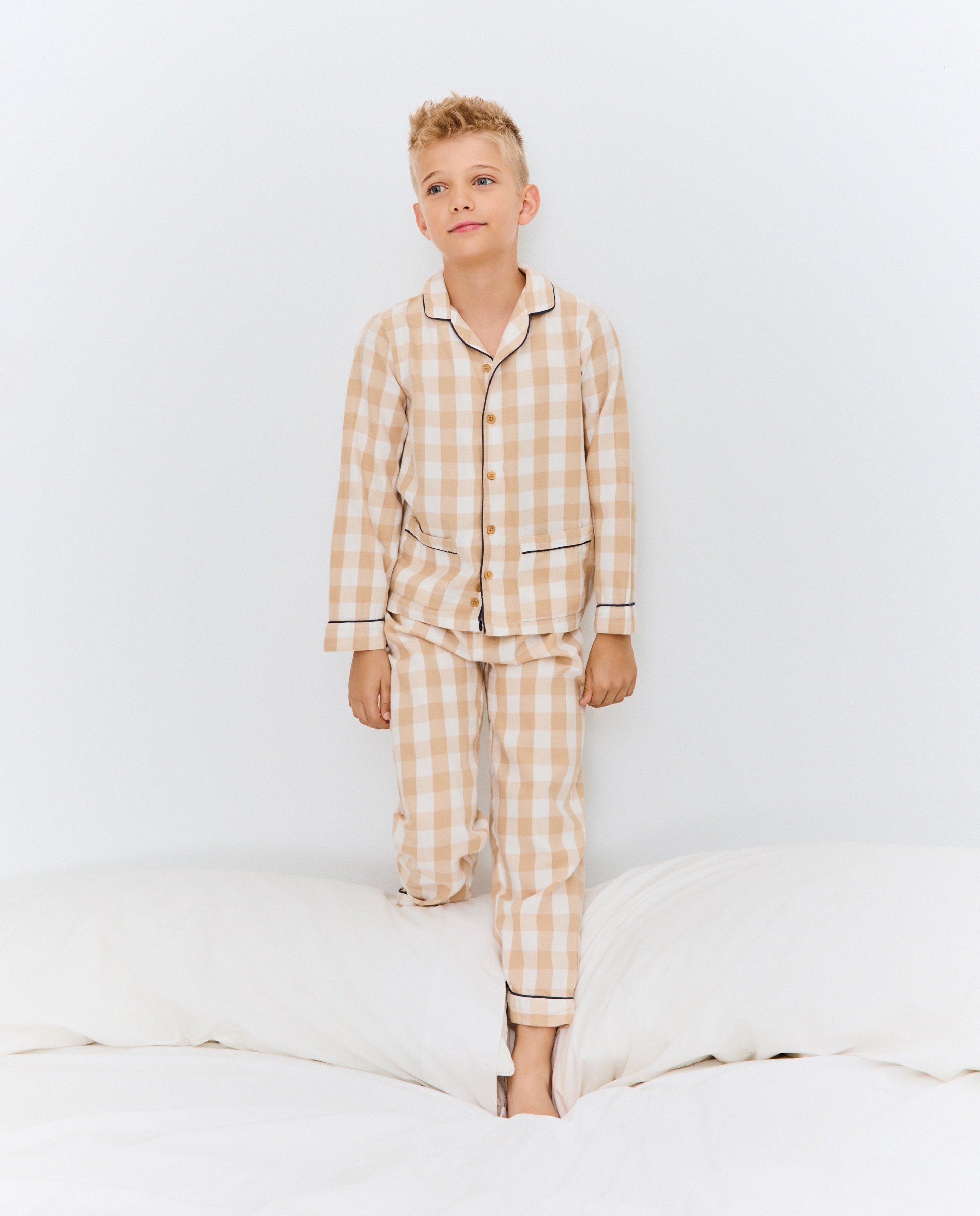 Pijama Comprido Abotoado com Vichy Castanho-2