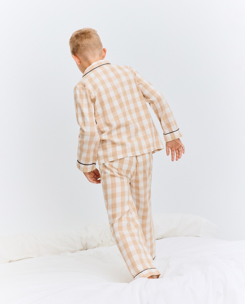 Pijama Comprido Abotoado com Vichy Castanho-3