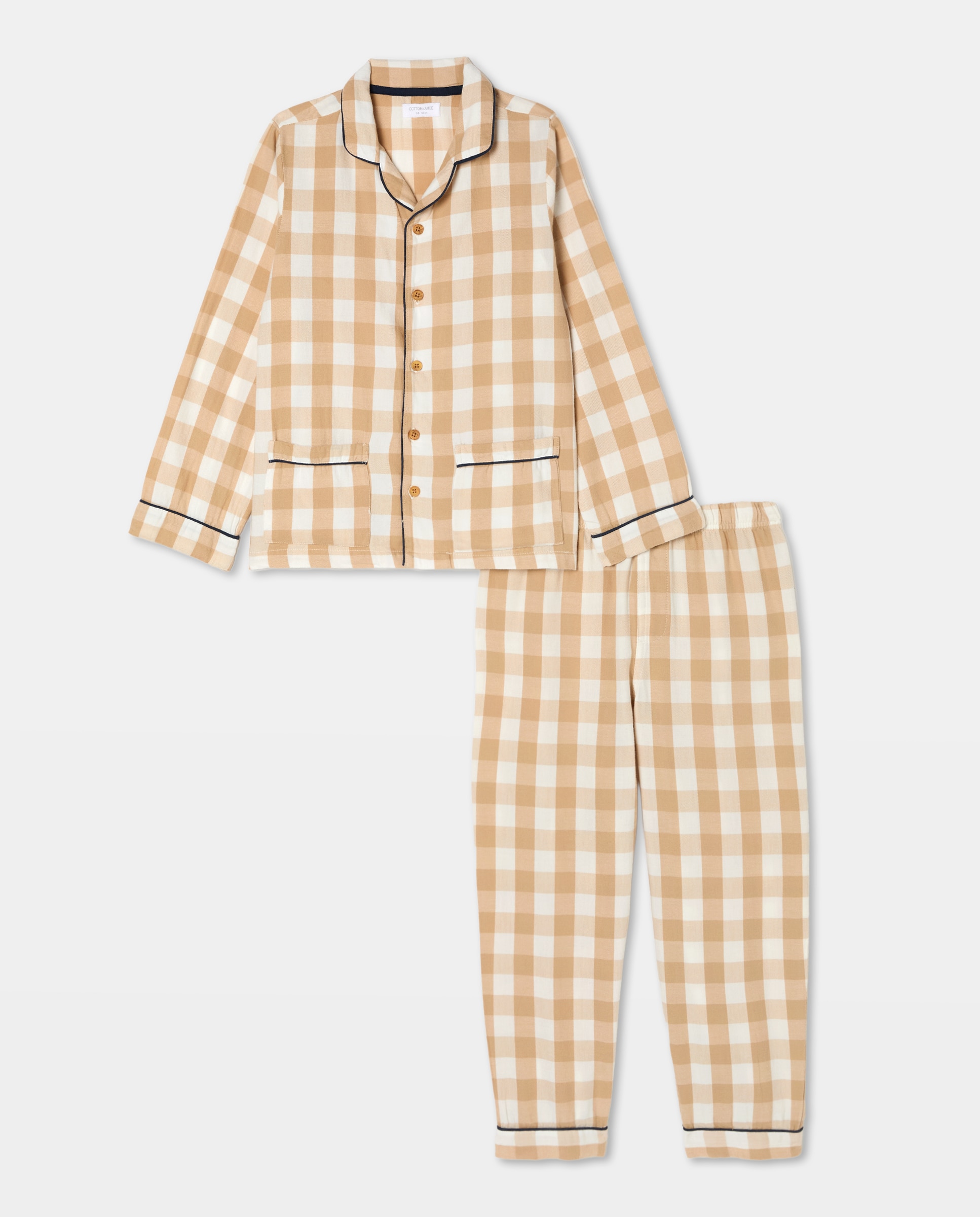 Pijama Comprido Abotoado com Vichy Castanho-4