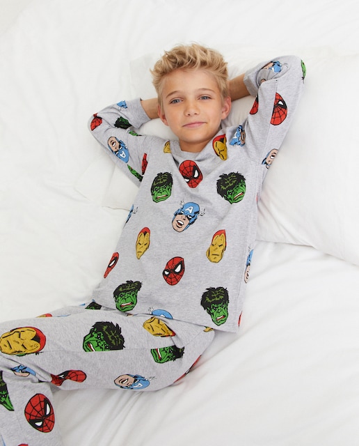 Pijama largo punto estampado Avengers caras de niño