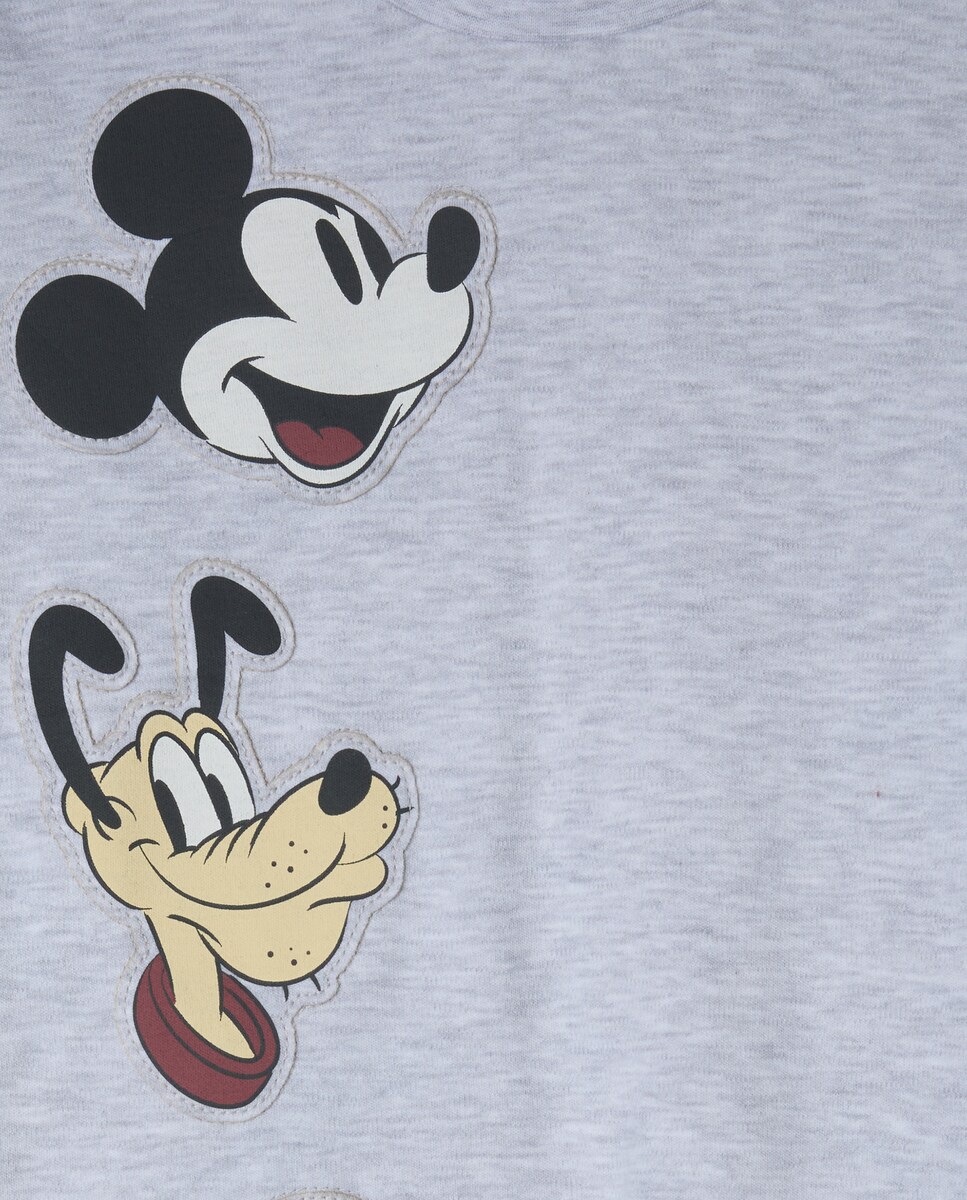 Pijama Comprido de Malha com Estampado do Mickey e Calças com Estampado de Caras Cinzento-4