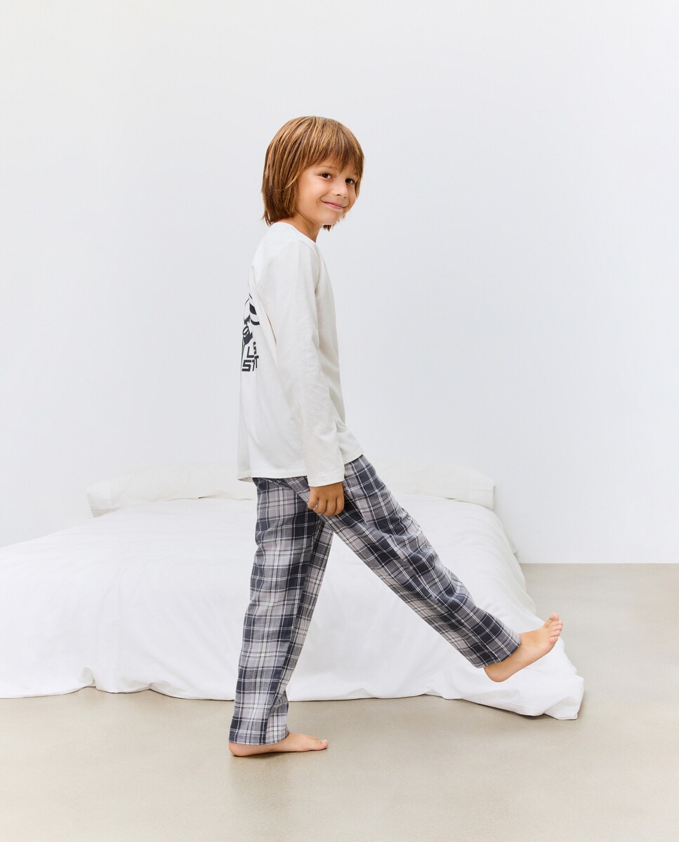 Pijama Completo Misto Level Up com Calças aos Quadrados Preto-2