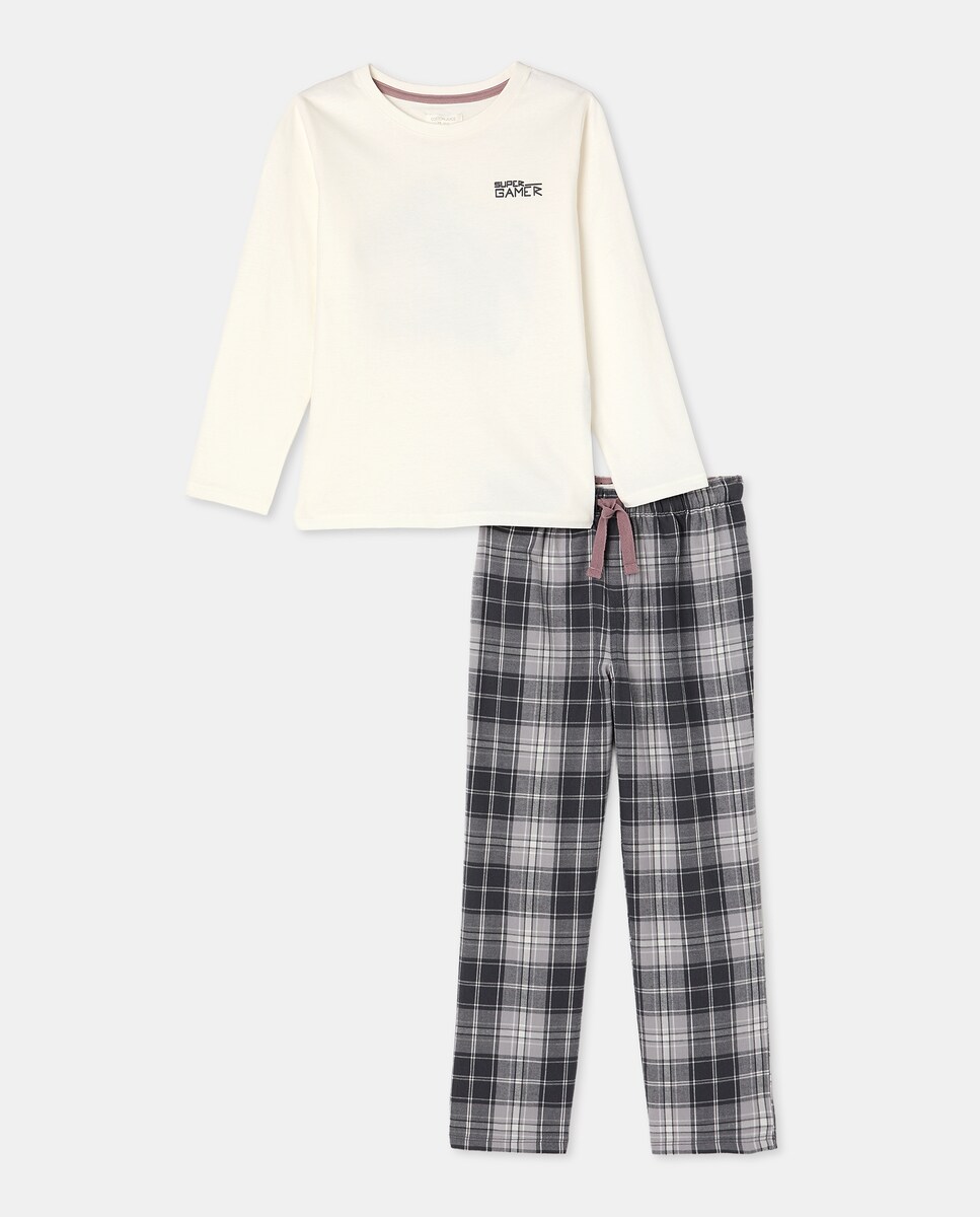 Pijama Completo Misto Level Up com Calças aos Quadrados Preto-4