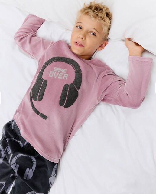Imagen 0 de Pijama largo velour estampado fantasía cascos de niño
