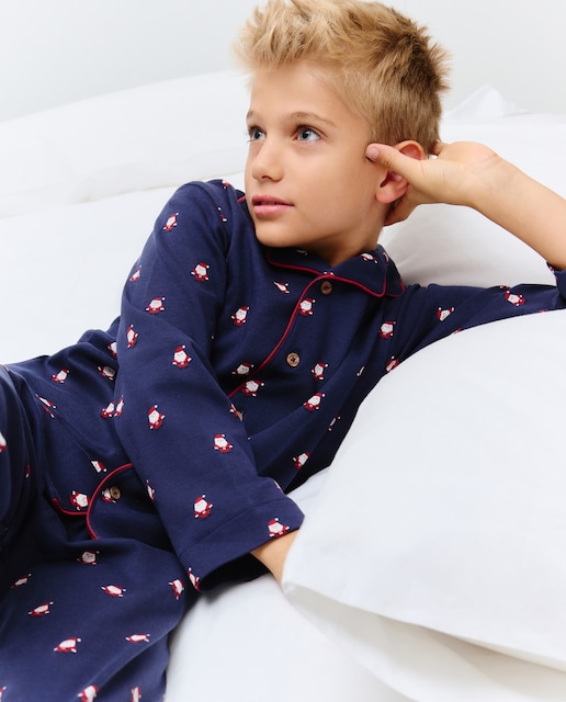 Pijama largo abotonado motivo Papá Noel de niño