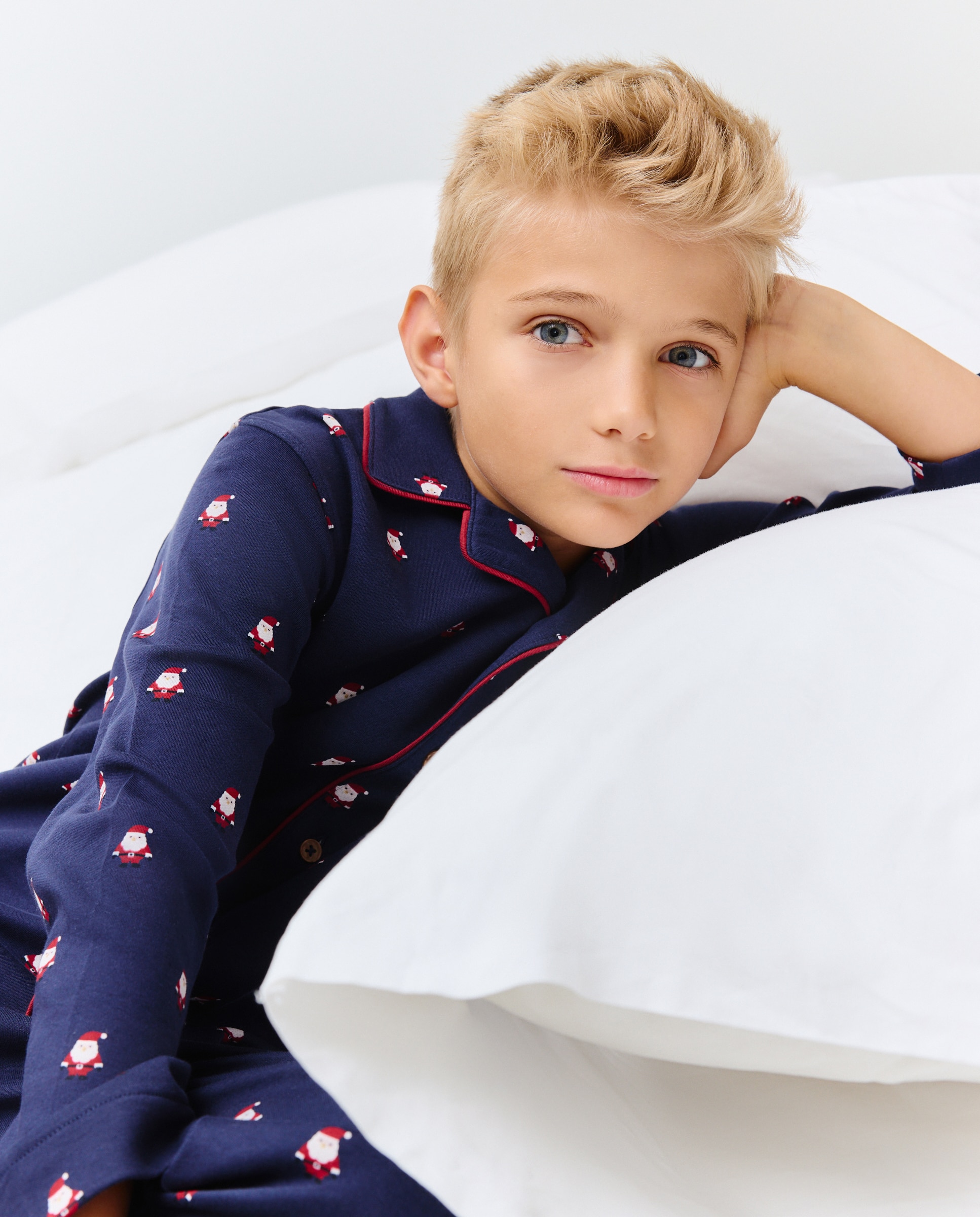 Pijama Comprido Abotoado com Motivo de Pai Natal Azul-2