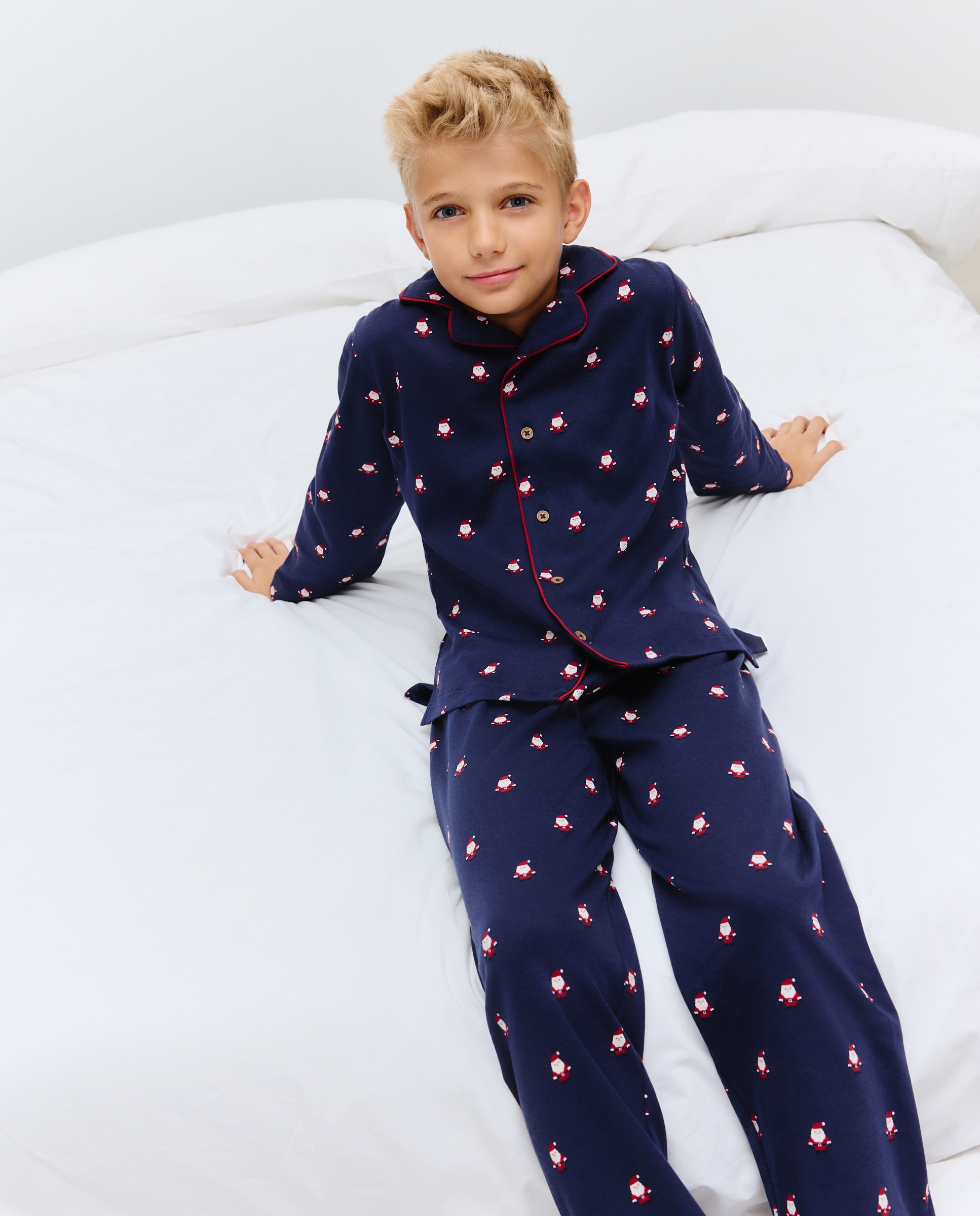 Pijama Comprido Abotoado com Motivo de Pai Natal Azul-4