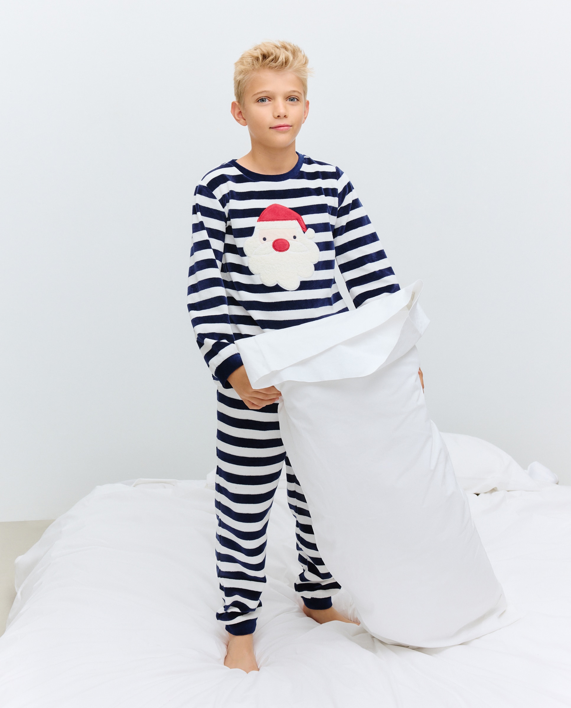 Pijama às Riscas com Desenho do Pai Natal Azul-2