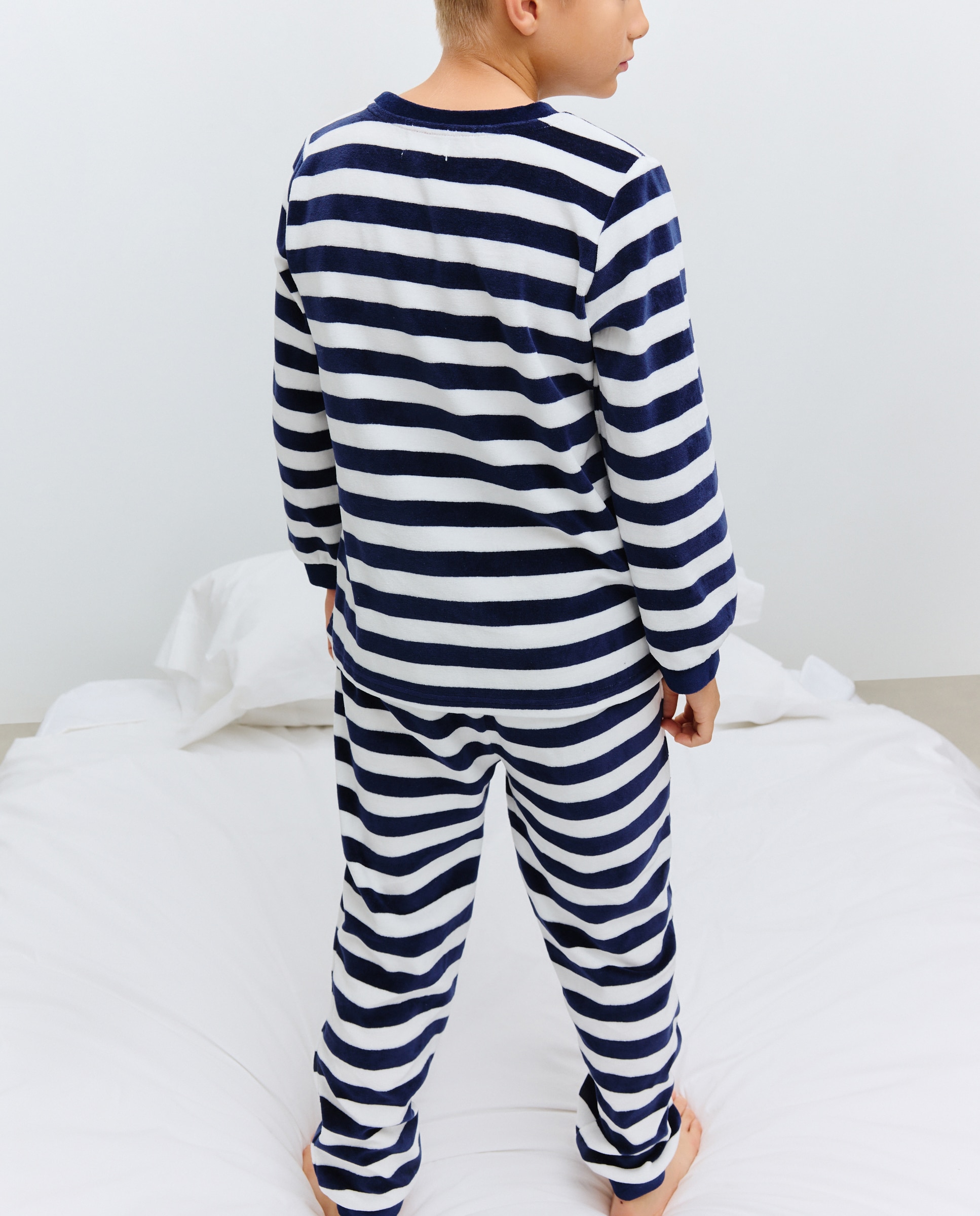 Pijama às Riscas com Desenho do Pai Natal Azul-3