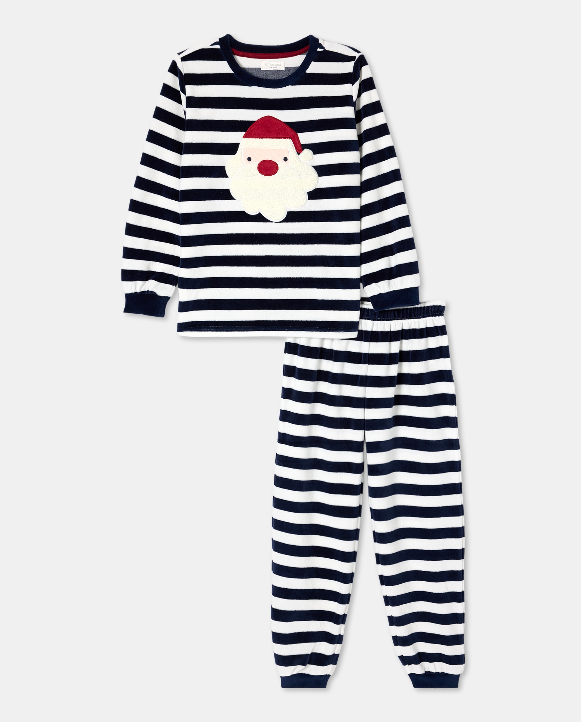 Pijama às Riscas com Desenho do Pai Natal Azul-4