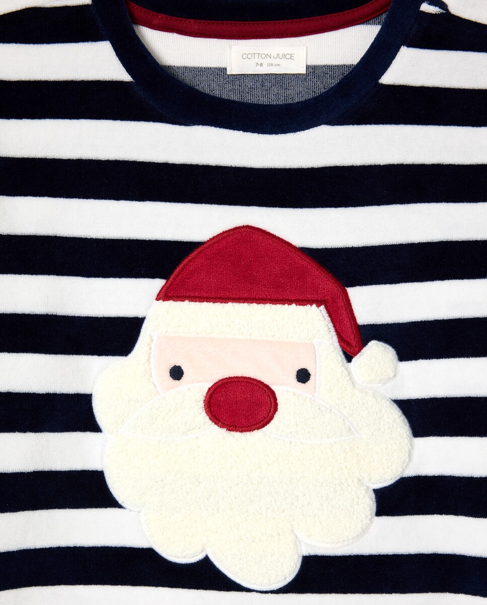 Pijama às Riscas com Desenho do Pai Natal Azul-5
