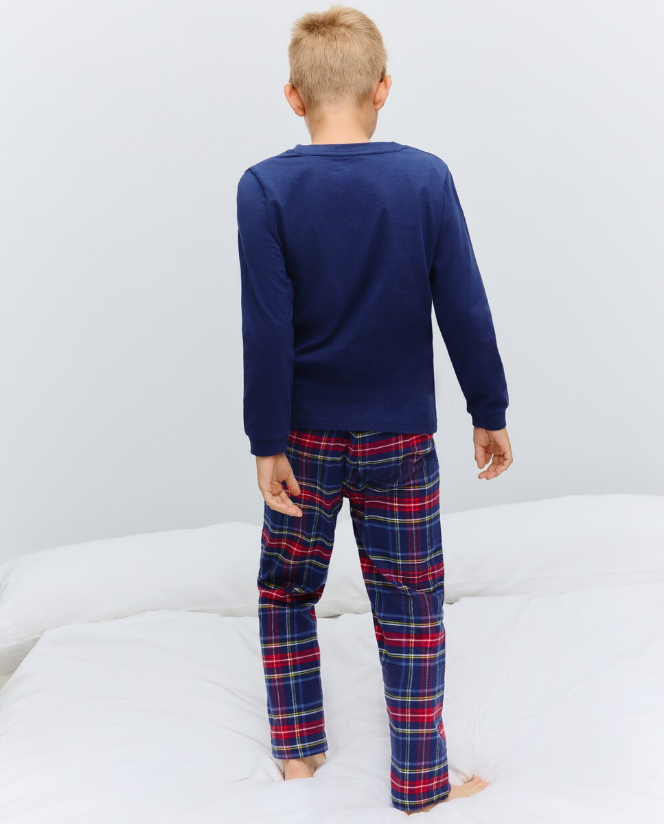 Pijama Completo com Motivo Natalício e Letras Azul-3