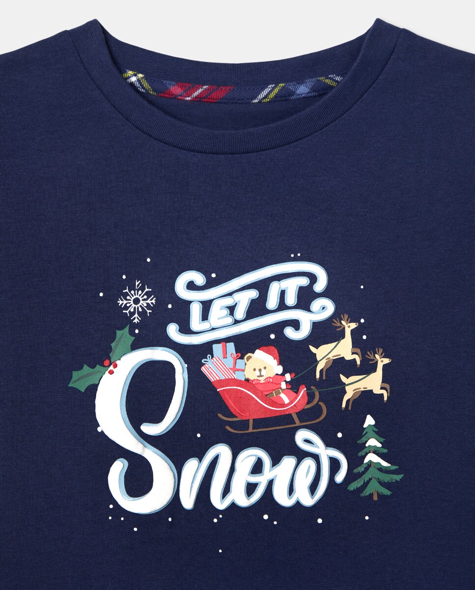 Pijama Completo com Motivo Natalício e Letras Azul-5