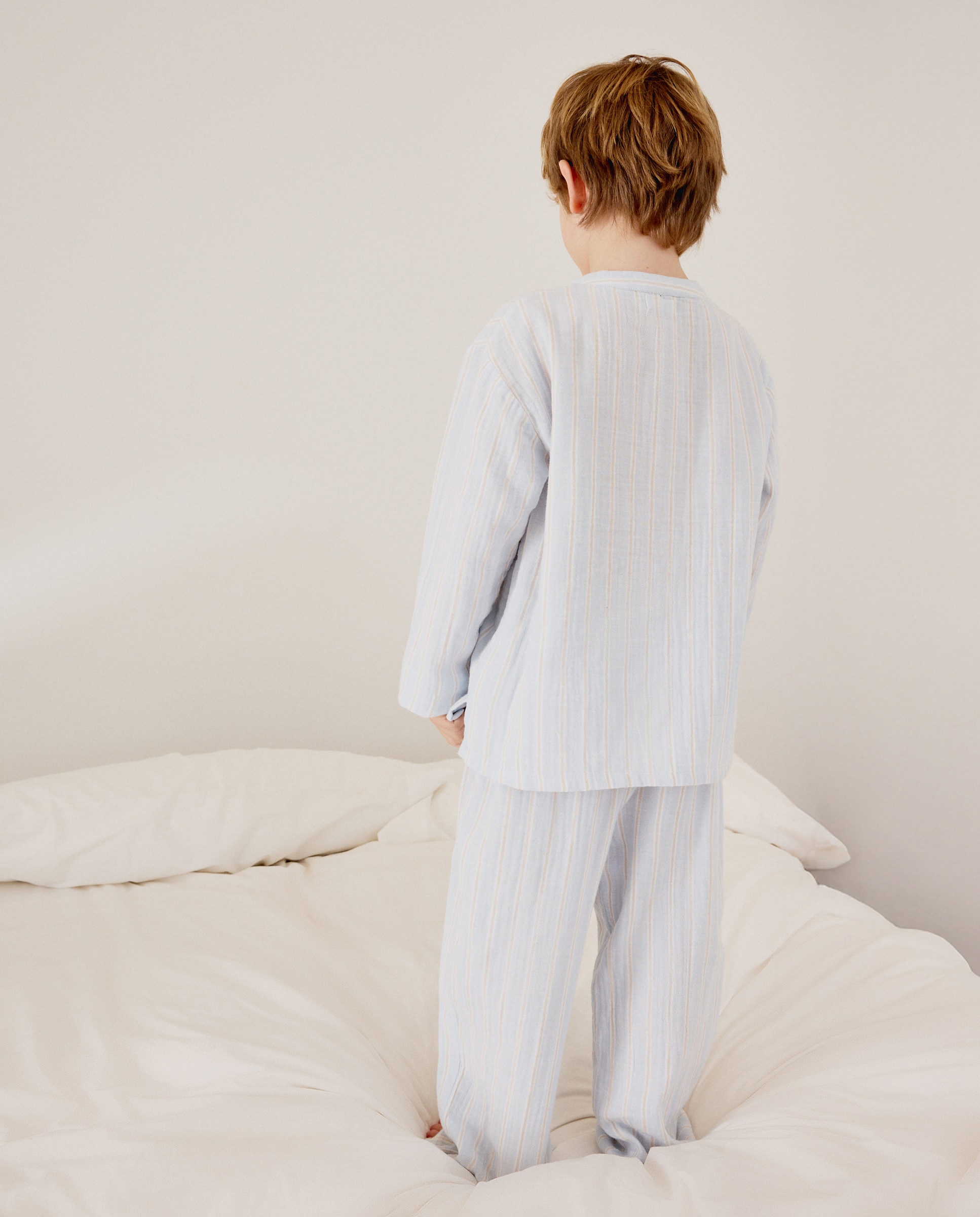 Pijama Completo Comprido de Chiffon Abotoado Cotton Juice Azul-4